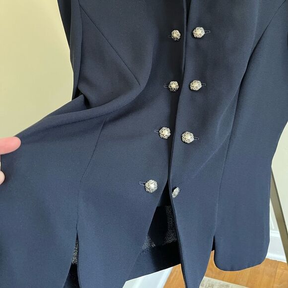 Vintage Leslie Fay Navy Blazer 12 Pearl Buttons Sheer 80s Power Jacket - Picture 5 of 7